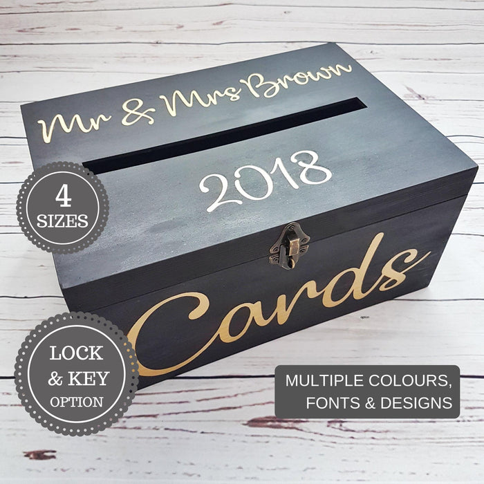 Wooden Wedding Card Box Gold Black I Wedding Wishes Box With Lock — Make Memento